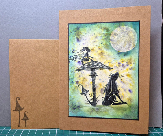 🌙🐇 Moonlit Wonder – Handmade Whimsical Card